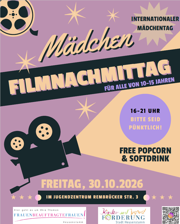 Internationaler Mädchentag: Mädchen-Filmnachmittag am 30. Oktober 2026